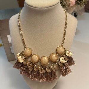 Macy's Gold and Tan Statement Necklace with Beads and Tassels